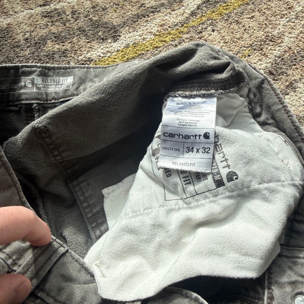 Men's Carhartt Gray Brown Rugged Flex Duck Utility Cargo Work Pants Sz 34 x 32 - Picture 2 of 9